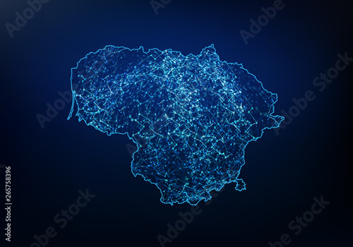 Abstract of lithuania map network, internet and global connection concept, Wire Frame 3D mesh polygonal network line, design sphere, dot and structure. Vector illustration eps 10.