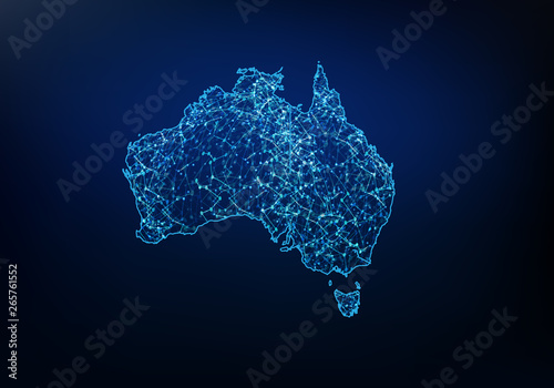 Abstract of australia map network, internet and global connection concept, Wire Frame 3D mesh polygonal network line, design sphere, dot and structure. Vector illustration eps 10.