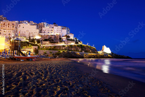 Blue sky, beach, sea and city of Sperlonga, Lazio. Italy