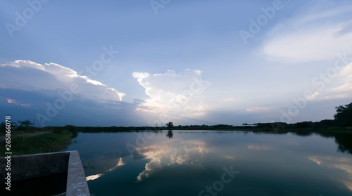 cloud in blue sky and reflex on water 
