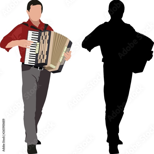 silhouette of accordionist and clip art illustration