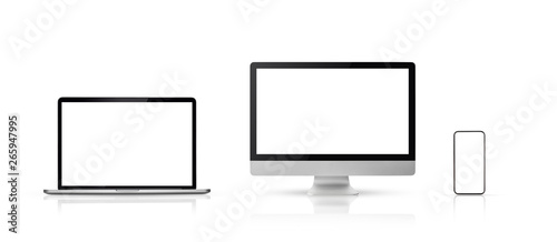 set new model of computer display or desktop and smartphone laptop on white background,Mockup Separate Groups