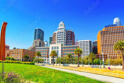 View of downtown from the Embarcadero street, San Francisco.