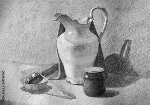 still life, pencil drawing, sketch