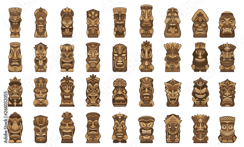 Tiki idols icons set. Cartoon set of tiki idols vector icons for web design