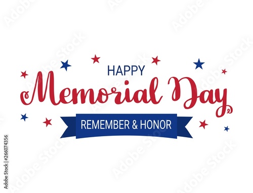 Happy Memorial Day card with hand drawn lettering and stars. National american holiday