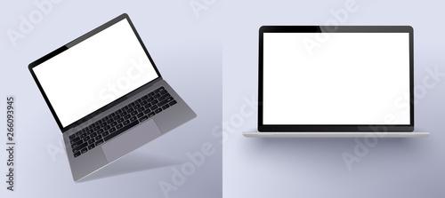 Set Mock-up of realistic laptop. 3d isometric illustration laptop . Perspective view devices. Mockup generic device. Template for infographics or presentation 