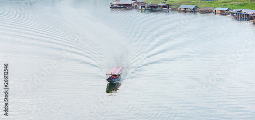 Community and residential views And the way of life of people Along the lake in a large dam at Sangkhla Buri District, Kanchanaburi Province, Thailand
