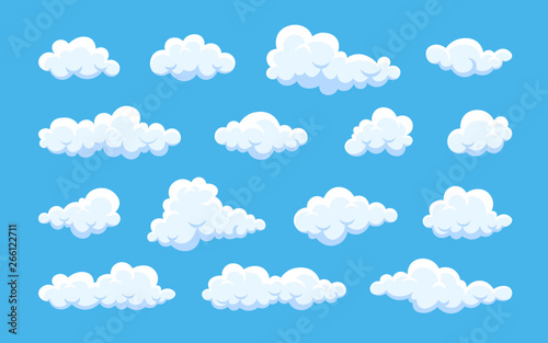 Cloud. Abstract white cloudy set isolated on blue background. Vector illustration