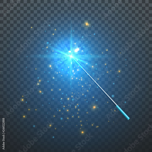 Magic wand isolated on black transparent background. Vector illustration