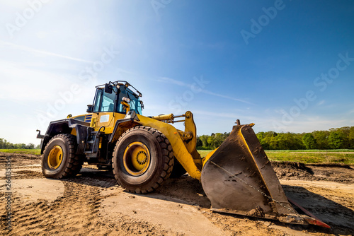 Big wheel loader on a construction site