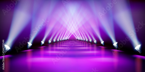 Stage podium during the show. Purple carpet. Fashion runway. Vector illustration.