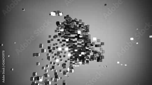 Shape of black cubic particles abstract 3D render illustration