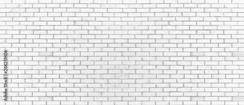 White color brick wall for brickwork background design . Panorama format .
