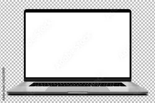 Laptop modern frameless with blank screen isolated on transparent background - super high detailed photorealistic esp 10 vector 