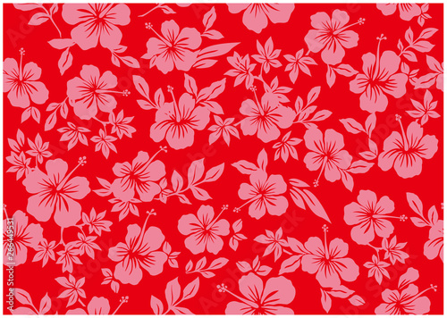 Seamless hibiscus illustration pattern, red ,background image of southern country and hawaii and tropical image | apparel, textile