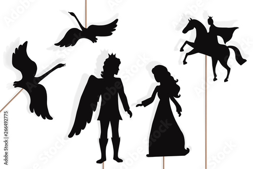 Wild swans storytelling, shadow puppets, isolated