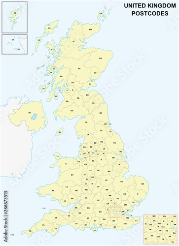 united kingdom Postcodes or postal codes vector map