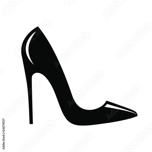 High heel shoes icon. Isolated sign black female shoes with high heel on white background. Vector illustration