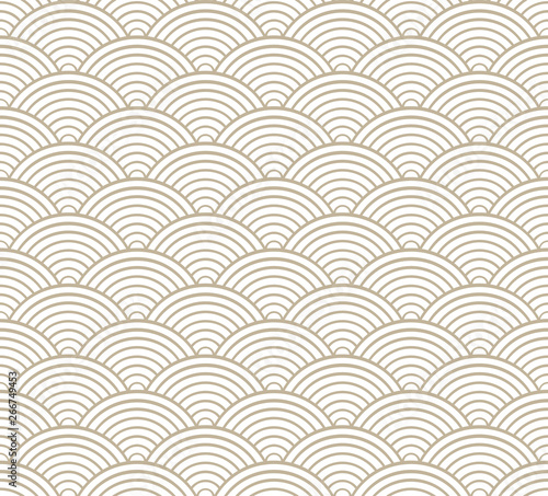 Seigaiha Japanese ornamental wave pattern. Monochrome decorative seamless background.