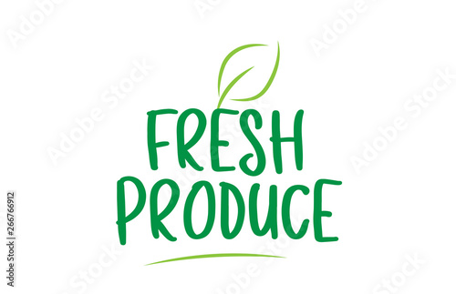 fresh produce green word text with leaf icon logo design