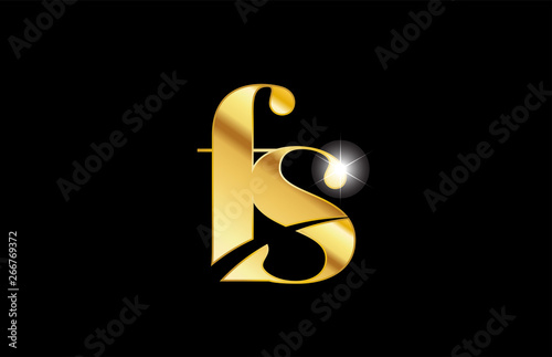 alphabet letter fs f s gold golden metal metallic logo icon design