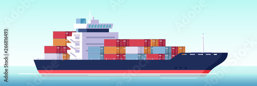 Vector of cargo ship container in the ocean.