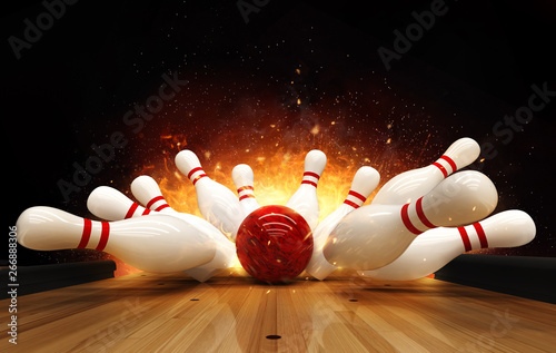 Bowling strike hit with fire explosion