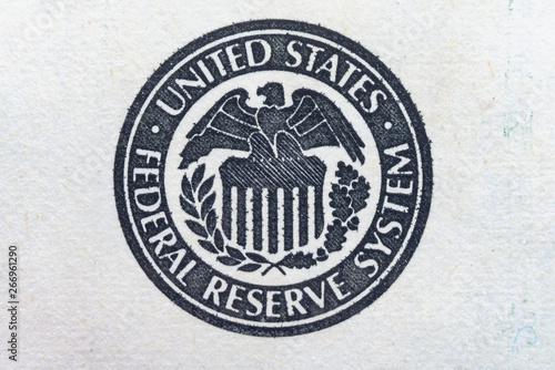 United States Federal Reserve System symbol, Eagle logo - ultra macro Close up.