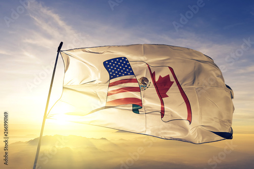 North American Free Trade Agreement NAFTA flag waving on the top