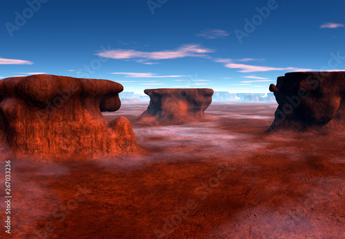 3D Rendered Fantasy Landscape with Sandstone Stacks - 3D Illustration