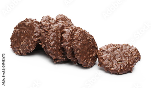 Cocoa cookies, biscuits with coconut isolated on white background