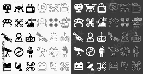Quadcopter black and white vector icons
