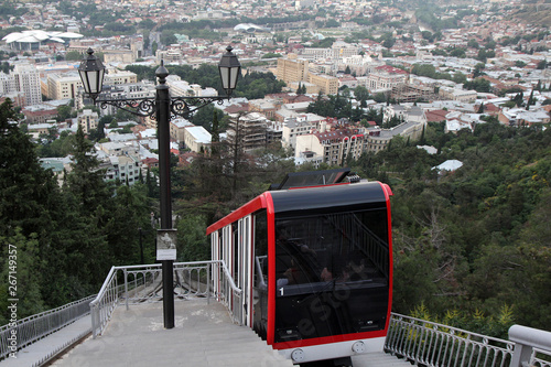 View of Tbilisi from mountain Mtatsminda with funicular