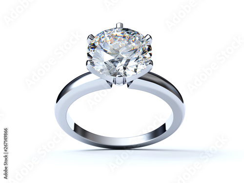 Close-up diamond engagement ring isolated on white background