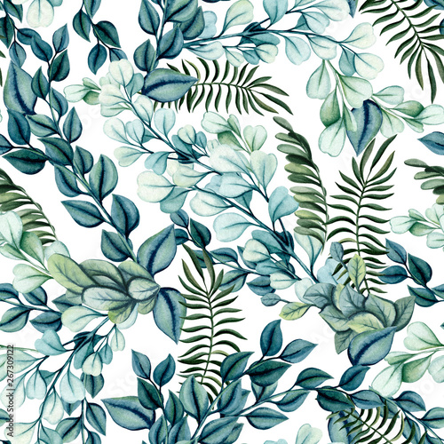 Seamless Pattern of Watercolor Little Leaves