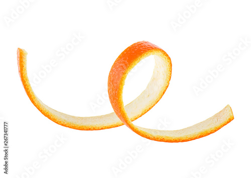 Orange peel isolated on white background. Curl orange peel.