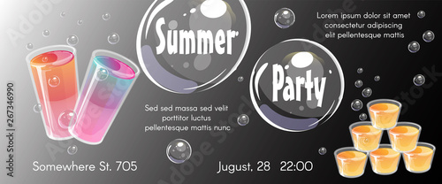 Summer party poster template. Invitation flyer with jello shots.