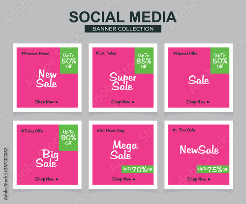 6 Slides modern Social Media banner Template. Promotional square web banner for social media. Banner template designs.