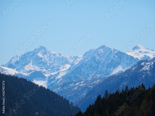 View of the Italian Alps on a sunny day near the town of Macugnaga - April 2019