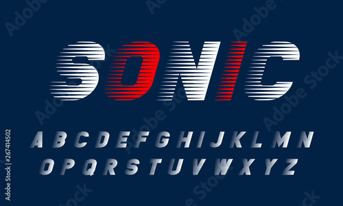 Vector speed alphabet set. Modern stylized dynamic font. SONIC typeface for your design.