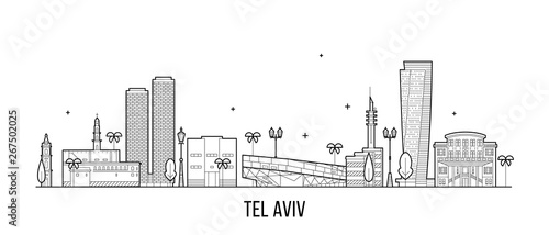 Tel Aviv skyline Israel buildings vector linear