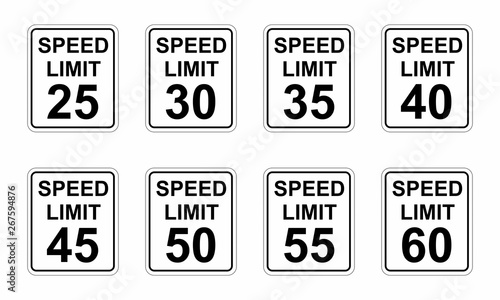 Speed limit road signs