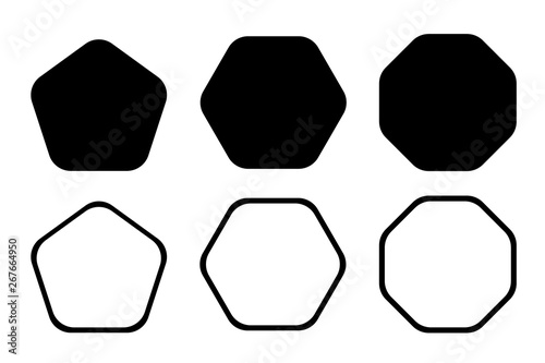 Rounded edge pentagon, hexagon, octagon icon. Vector geometry rounded corner polygon.