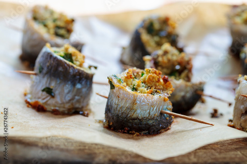 Stuffed sardine fillets