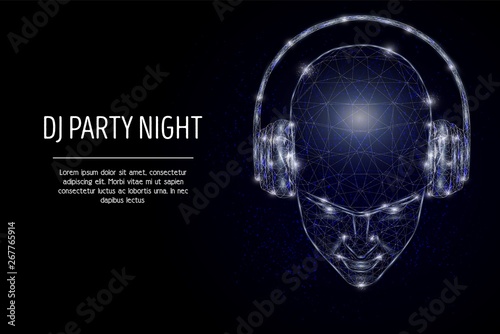 Dj party night, vector polygonal art style illustration