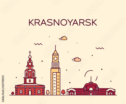 Krasnoyarsk skyline Krai Russia vector line style