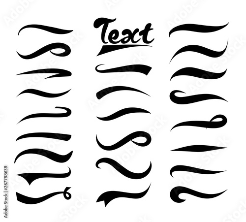 Vector illustration set of text elements, Texting tails collection. Swirling swash and swoosh. Elements for text and logos isolated on white background.