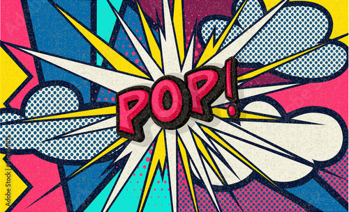 Pop! Pop art funny comic speech word. Fashionable poster and banner. Social Media Connecting Blog Communication Content. Trendy and fashion color retro vintage illustration background. Easy editable.