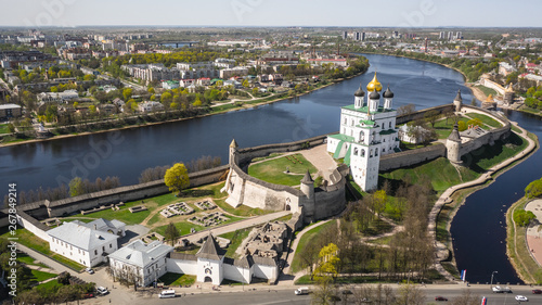 Aerial view of Kremlin in Pskov